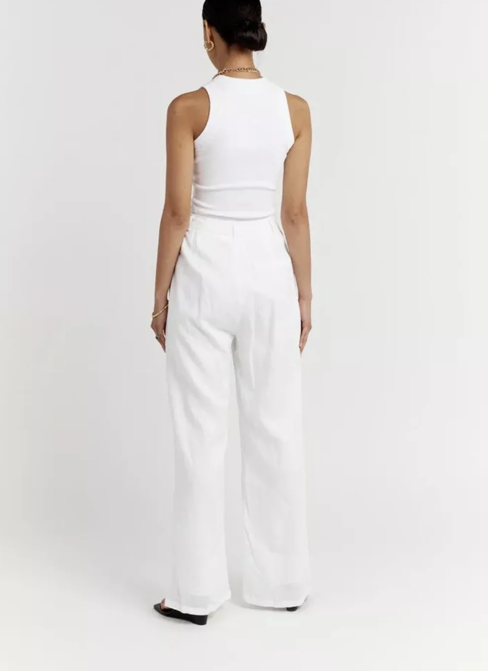 Female Midriff Top Pants Suits Cotton Linen Women Summer Outfit Sleeveless Crop Top And Palazzo Pants 2 Piece Set