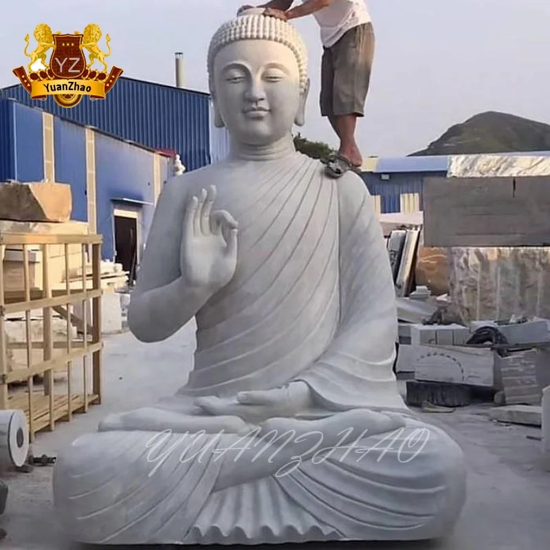 Religious Temple White Stone Buddha Statue Large Size Outdoor Marble Stone Buddha