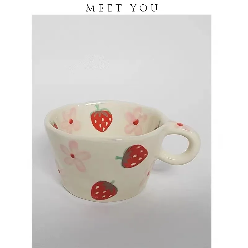 280 мл ручная роспись клубника керамические молочные кружки для