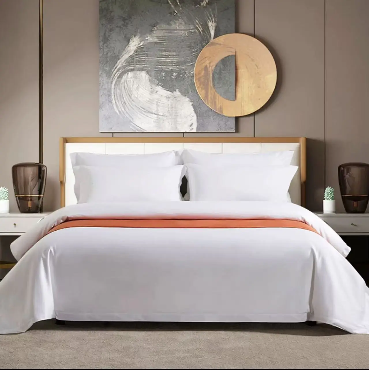 King size hotel bedding set white 100% cotton 3cm stripe bed sheet Fitted Sheet set