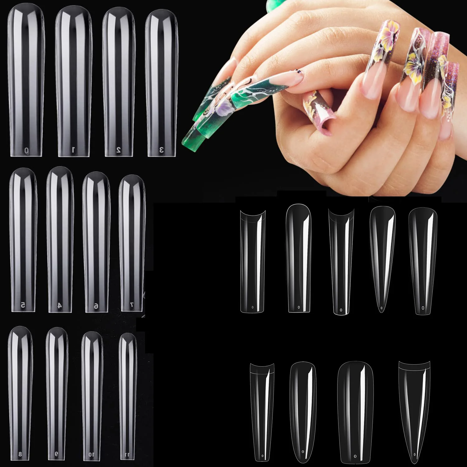 Extra Long Full Cover C curved Artificial Finger Nails 240pcs/box Press on Nails Soft Gel tips Nail Supplies