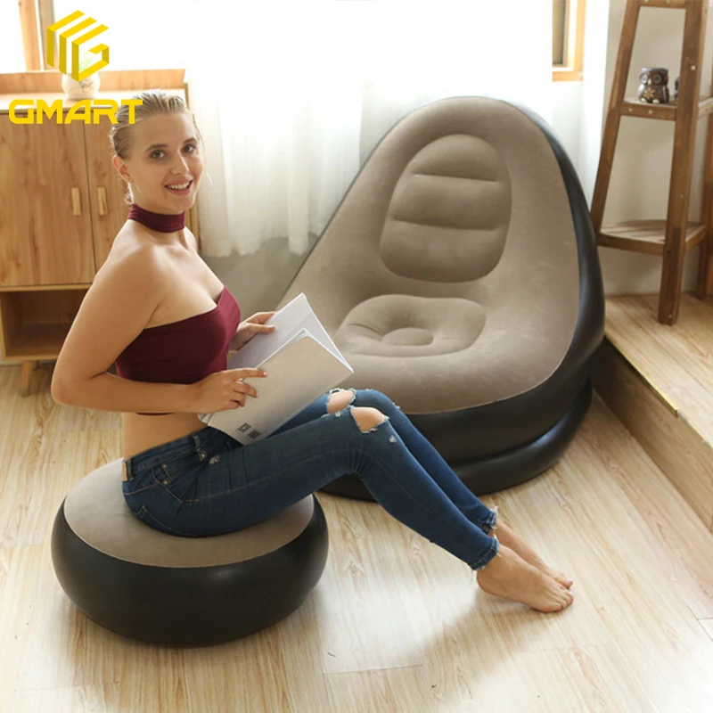 Gmart Hot Sale Foot Stool Sex Pvc Flocking Creative Pump Set Living Room Furniture Bbl Relax Air Chair Lazy Inflatable Sofas