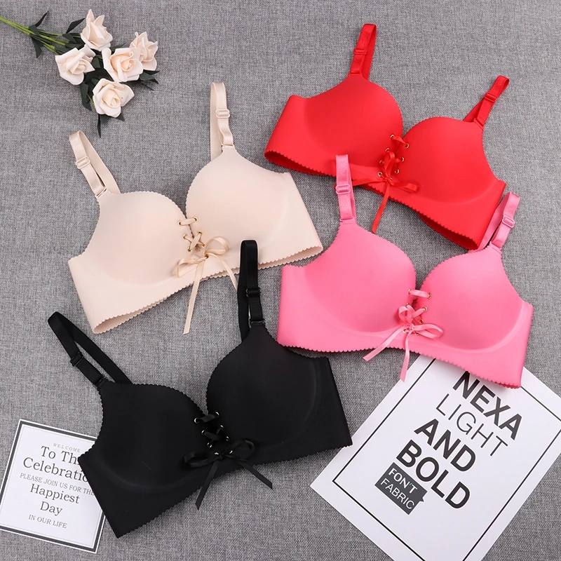 Solid Color One Piece Girls Bra Brassiere Comfortable Traceless Wireless Push Up Sexy halter Bra