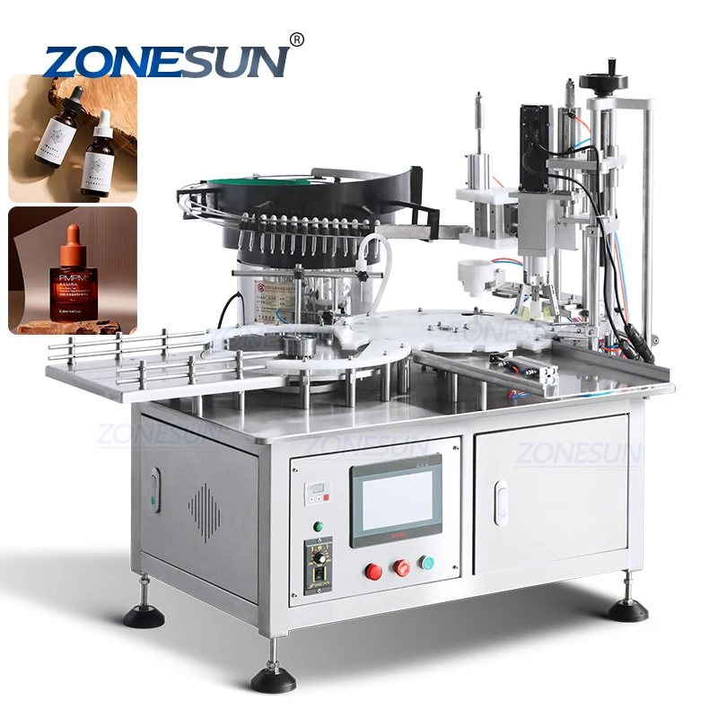 ZONESUN ZS-AFC7A Cosmetic Essential Oil Perfume Vials Eyedrop Dropper Bottles Liquid Rotary Filling And Capping Machine