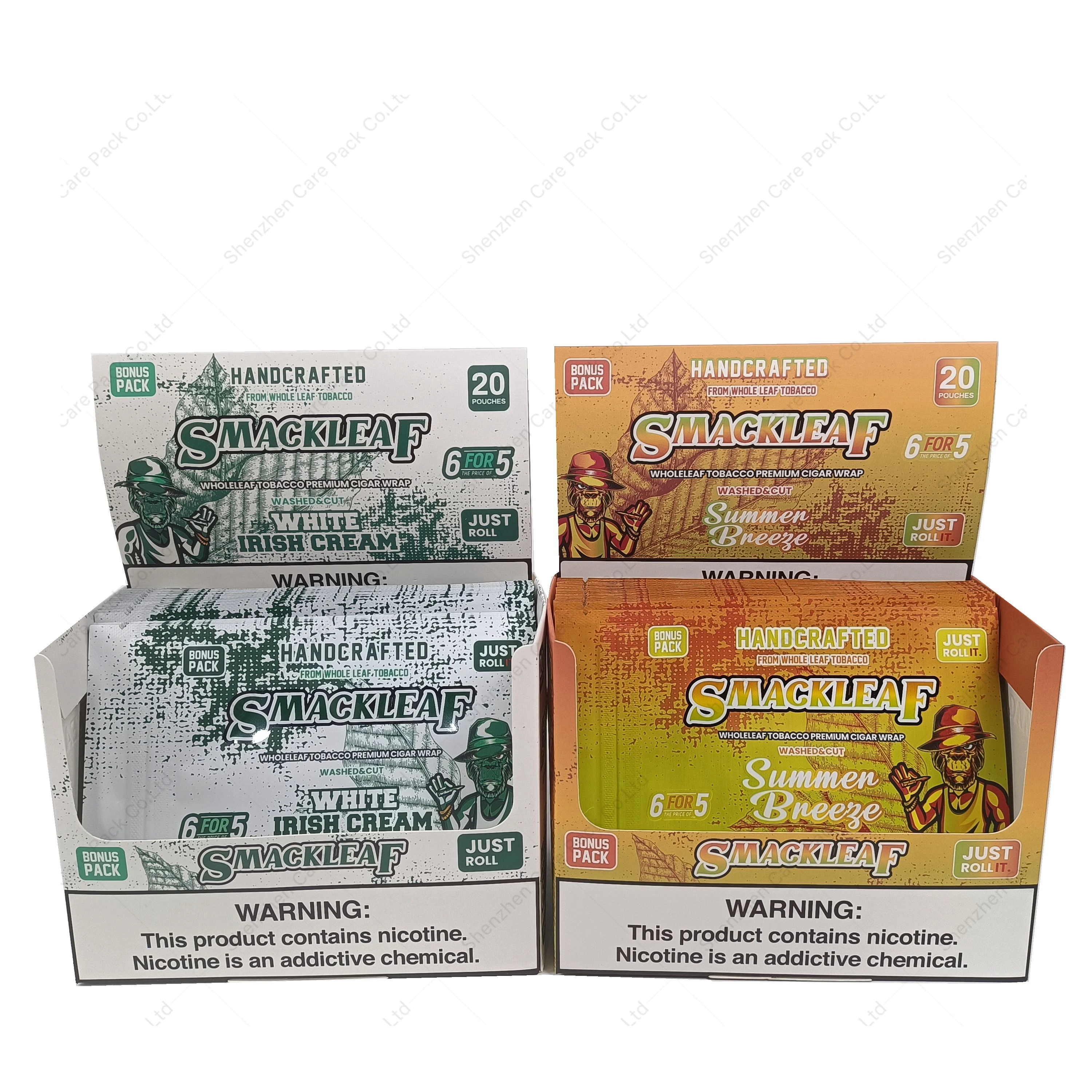 Custom Tobacco Fronto Grabba Leaf Zipper Sachet Cigar Packaging Plastic Wrappers with paper display box