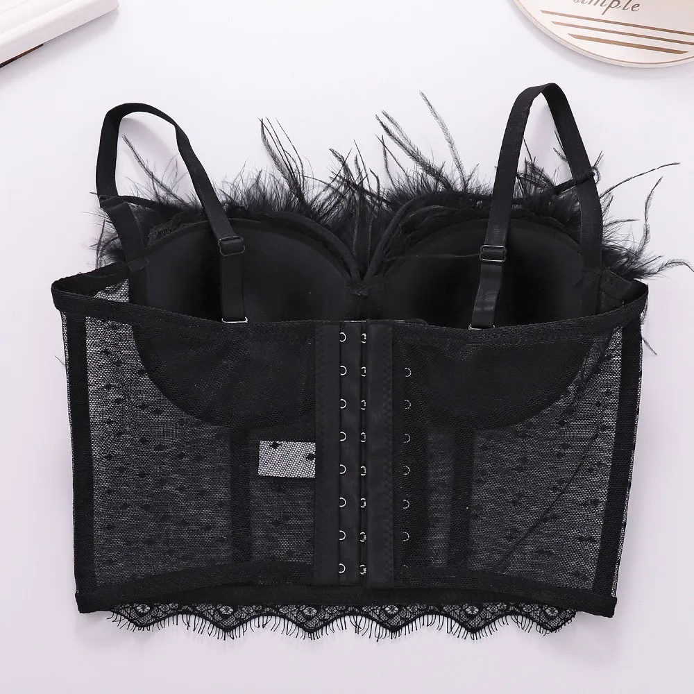 Summer Feathers New Nightclub Camisole Underwear Slim Lace Sexy Bra Black Women Bustier Corset