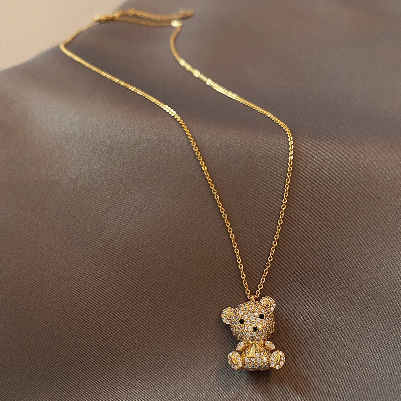 Wholesale Fashion Women Jewelry Trendy Cute Bear Pendant Necklace Personalized Titanium Steel Clavicle Chain Neck Chain Jewelry