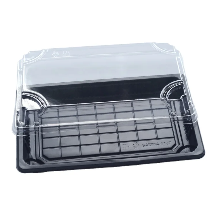 SM1-1107CH Black Takeawy Plastic  Disposable Blister Restaurant Take Away Food Packaging Tray Sushi Box and Lid
