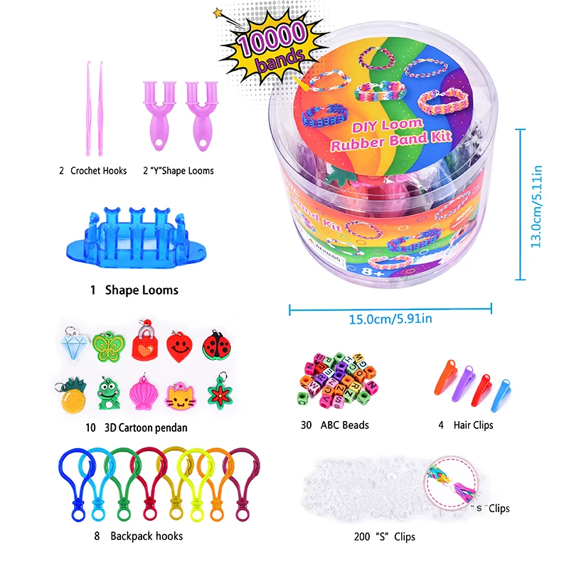 Wholesale 6000+ Rubber Weave Bracelet Starter 13 Colors Loom Bands Kit for DIY Making Craft Girl Gift for Kids
