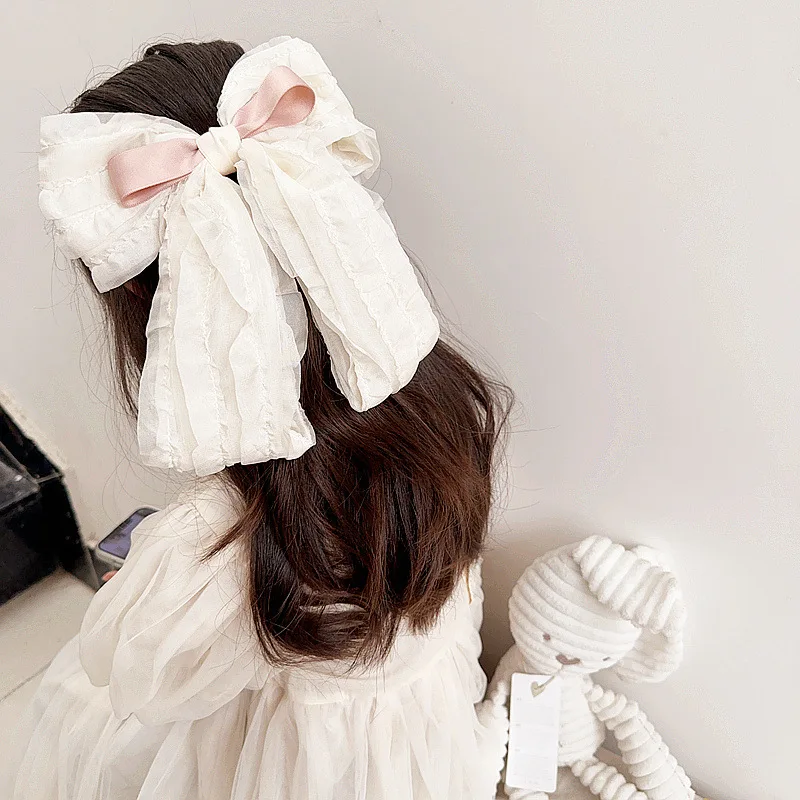 2024 princess design little baby girls big bow hairclip child kids ruffles hair pins for party wedding accessories N9