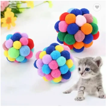 Dropship Pet Cat Ball Pet Cat Supplies Toy Colorful Handmade Bells Bouncy Balls Catnip Interactive Toy