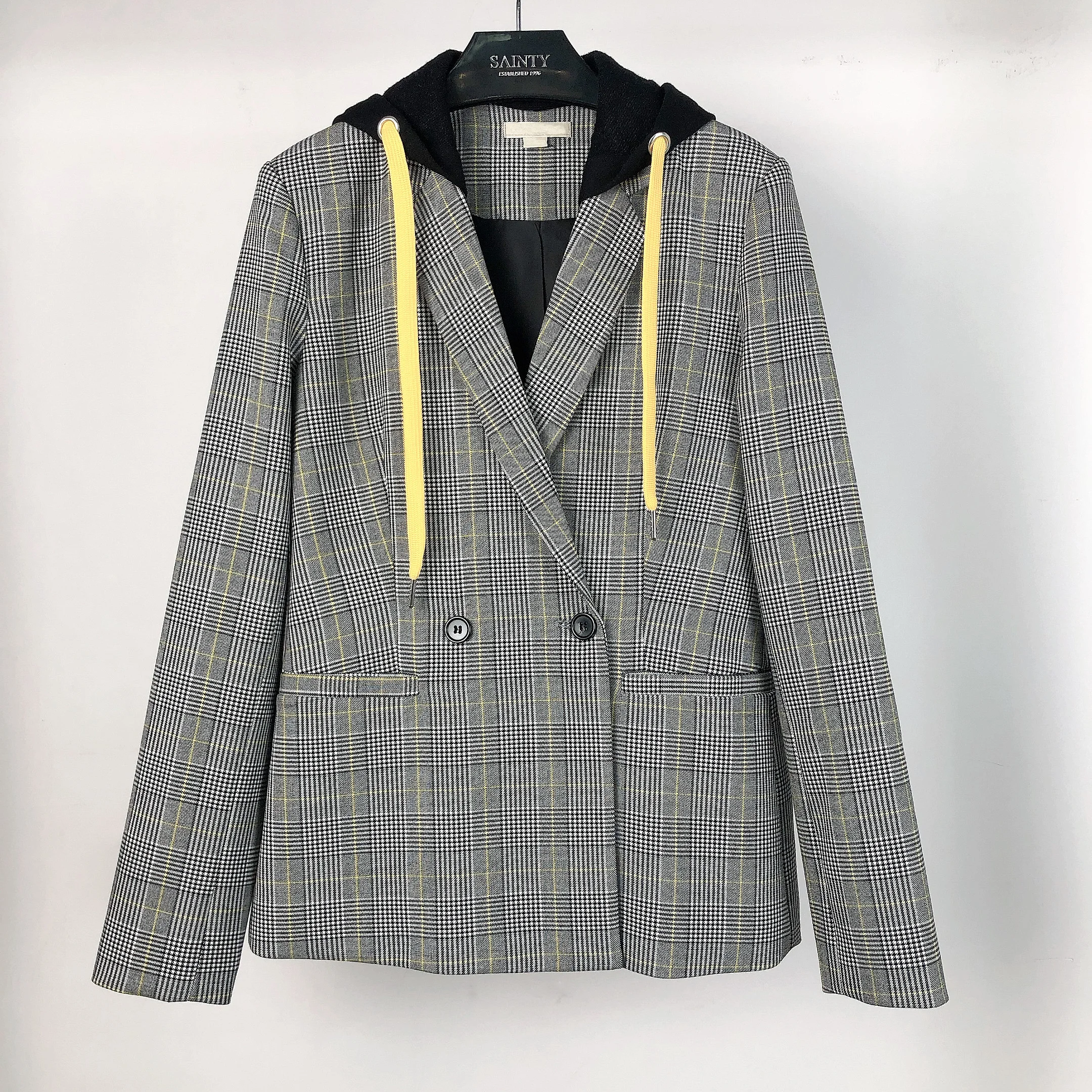 manufacturer ODM and OEM grid Double-breasted blazers ladies women with detachable hood office clothes for women blazers