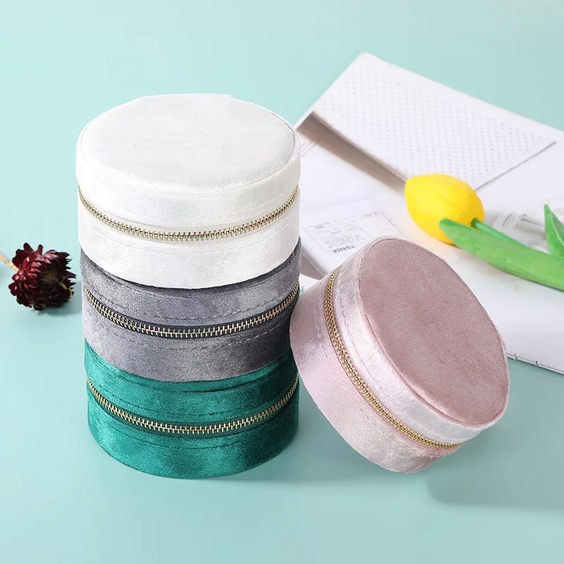 10cm Small Portable Travel Jewelry Organizer Jewelry Accessory Gift Storage Case Round Velvet Jewelry Box