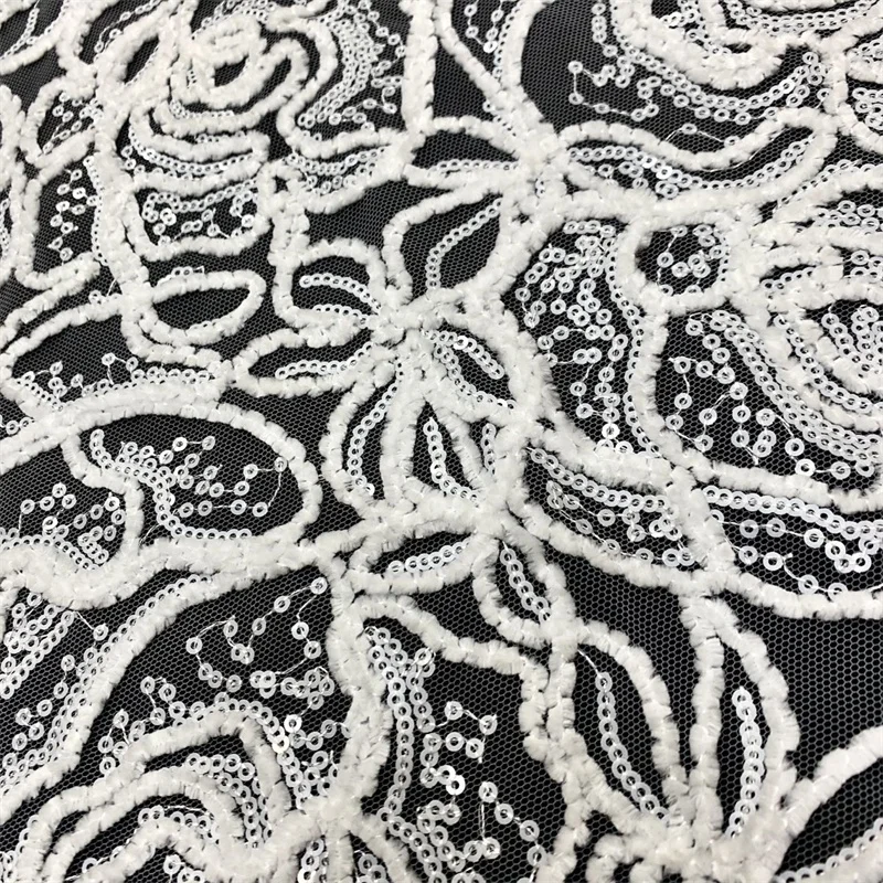 Dress colorful ribbon sequins Embroidery Wholesale French Silk 3D  Lace Fabric