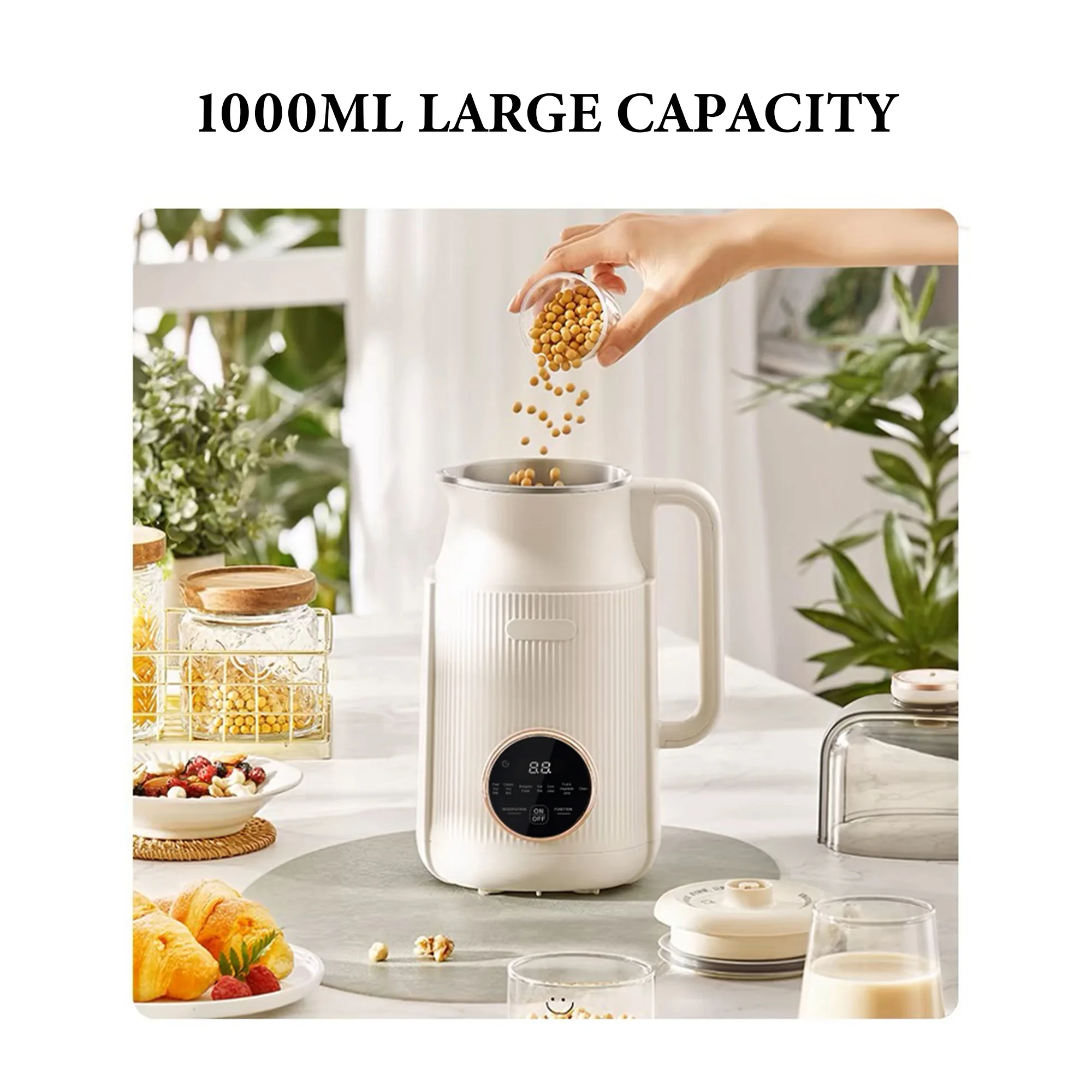 35oz/1000ml Multi-Functional Automatic Soybean Milk Machine with 8 Blades Almond Soy Milk Maker