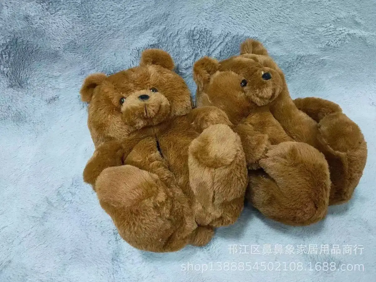 2021 Lovely ins plush bear slipper animals cheap custom bedroom animal teddy bear slippers women  teddy bear slippers