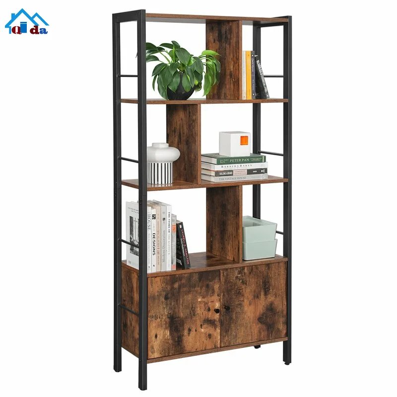 Wooden Metal Bookshelf 4-tiers Wholesale Display Bookcases Multi Functional Shelves Modern Style Living Room Furniture