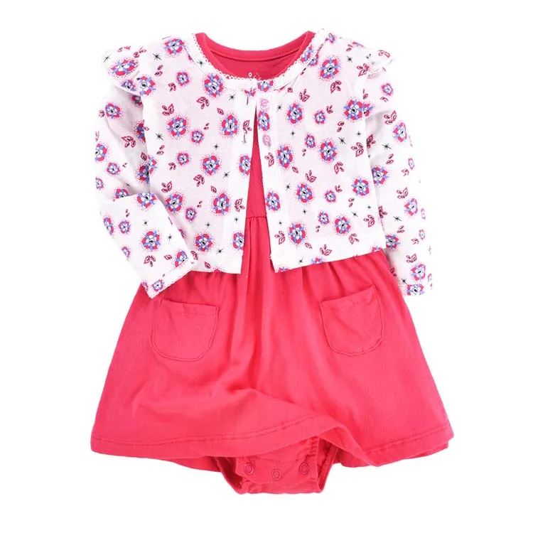 wholesale baby clothes 2 piece floral bodysuit dress set 100% cotton baby girl dress set for summer