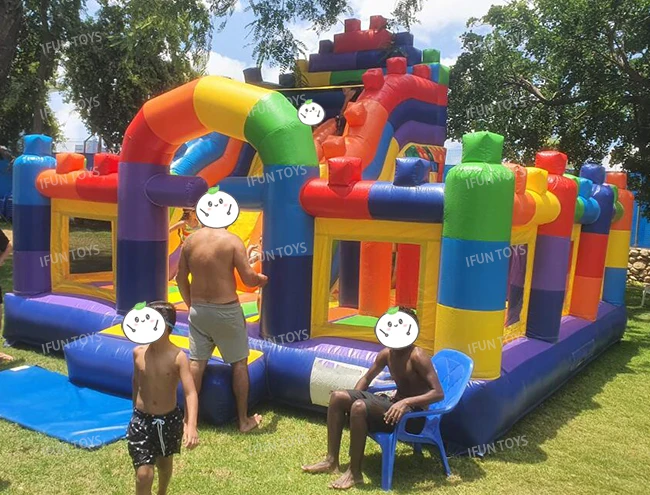 Commercial Inflatable Building Block Bouncer Slide Combo Park Bounce House with Slide for Kids