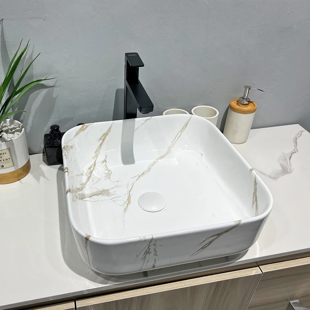 Высококачественная Современная умывальная раковина для отеля итальянская квадратная керамическая ванной из белого