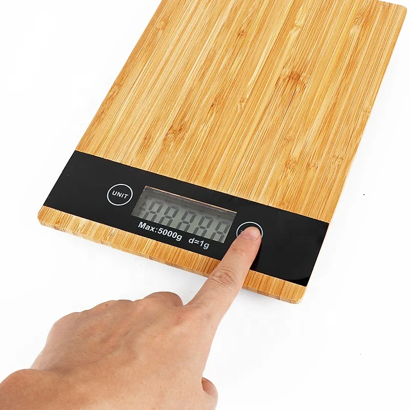 Portable Round Bamboo and Wood Kitchen Baking Scale Home LED Display Digital Food Scale