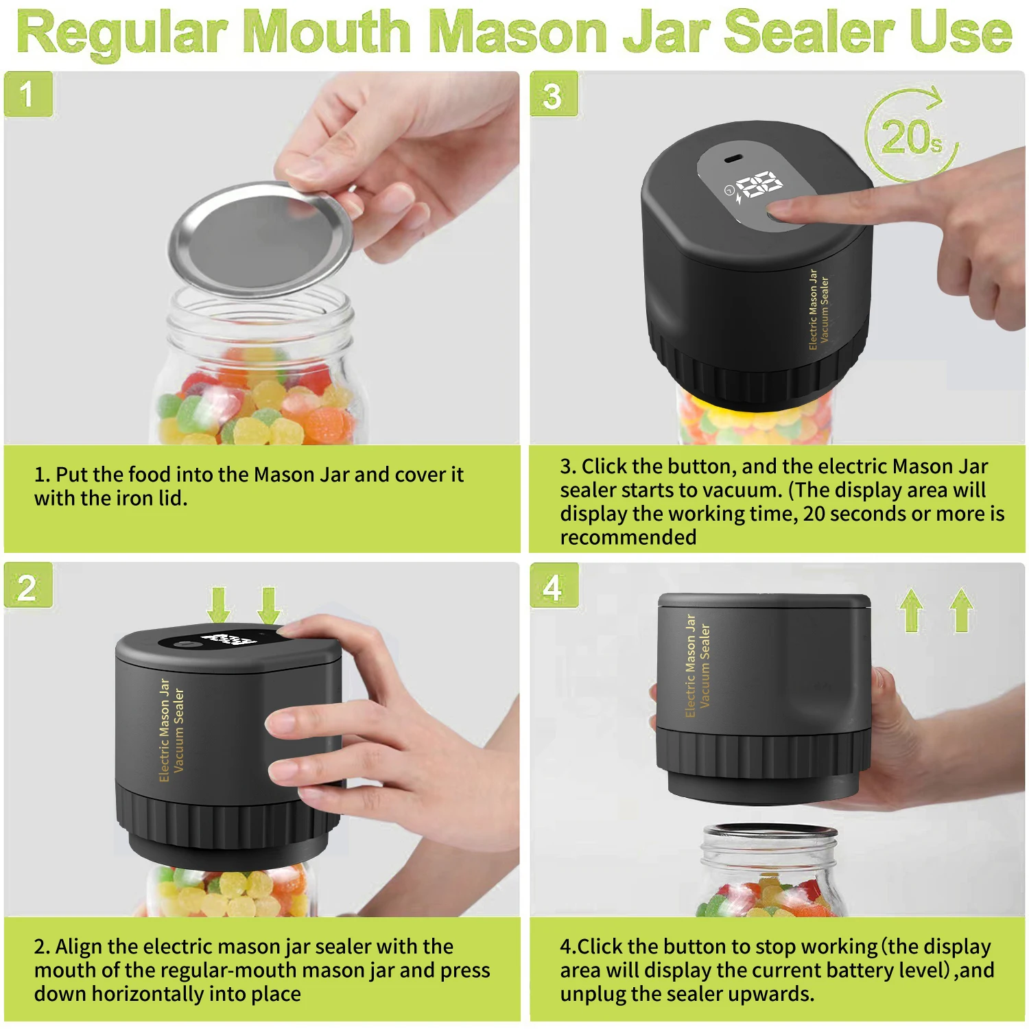 2024 Mason Jars Vacuum Sealer Kit for Food Storage, Electric Mason Jar Vacuum Sealer Canning Machine hot sales