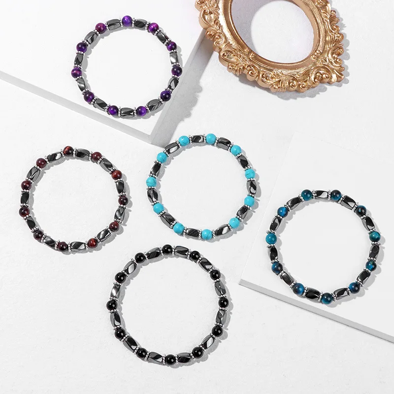 Wholesale Natural Stone Beads Bracelet Energy Magnet Hematite Button Beads Elastic Bracelet Women Men Accessories