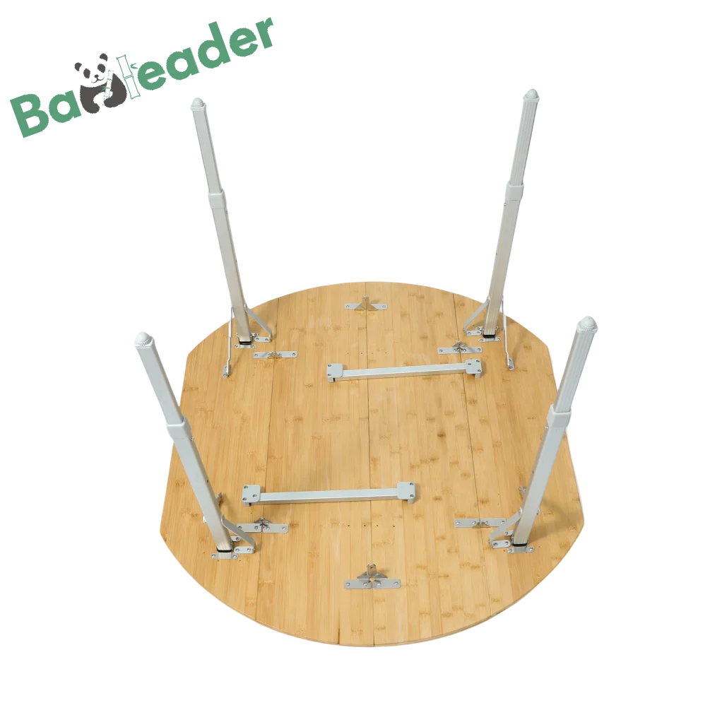 4-Fold Portable Bamboo Wood Camp Table Adjustable Height Bamboo Foldable Table with Aluminum Leg for Indoor Outdoor Activities