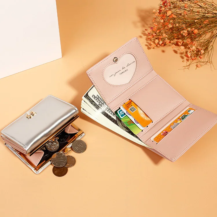 Small Purse Female Short Japanese and Korean Version of The Small Fresh Three Folding Coin Holder Wallet  Women Purse