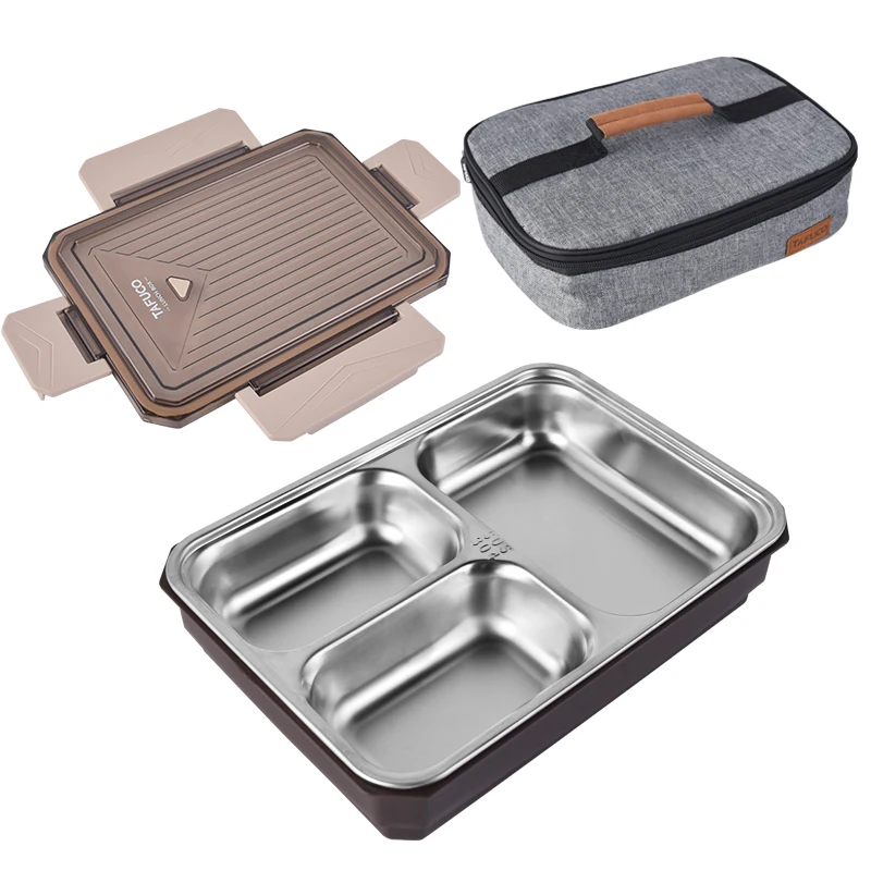 
plastic lid Stainless steel 3 compartment plates canteen plates lunch tray 