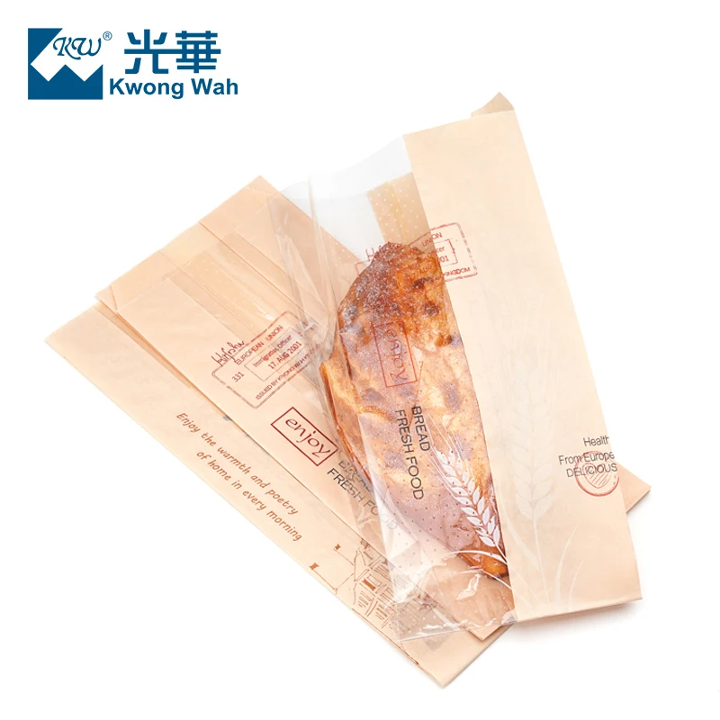 wholesale custom design printed bakery french baguette packaging kraft paper bread bag with window