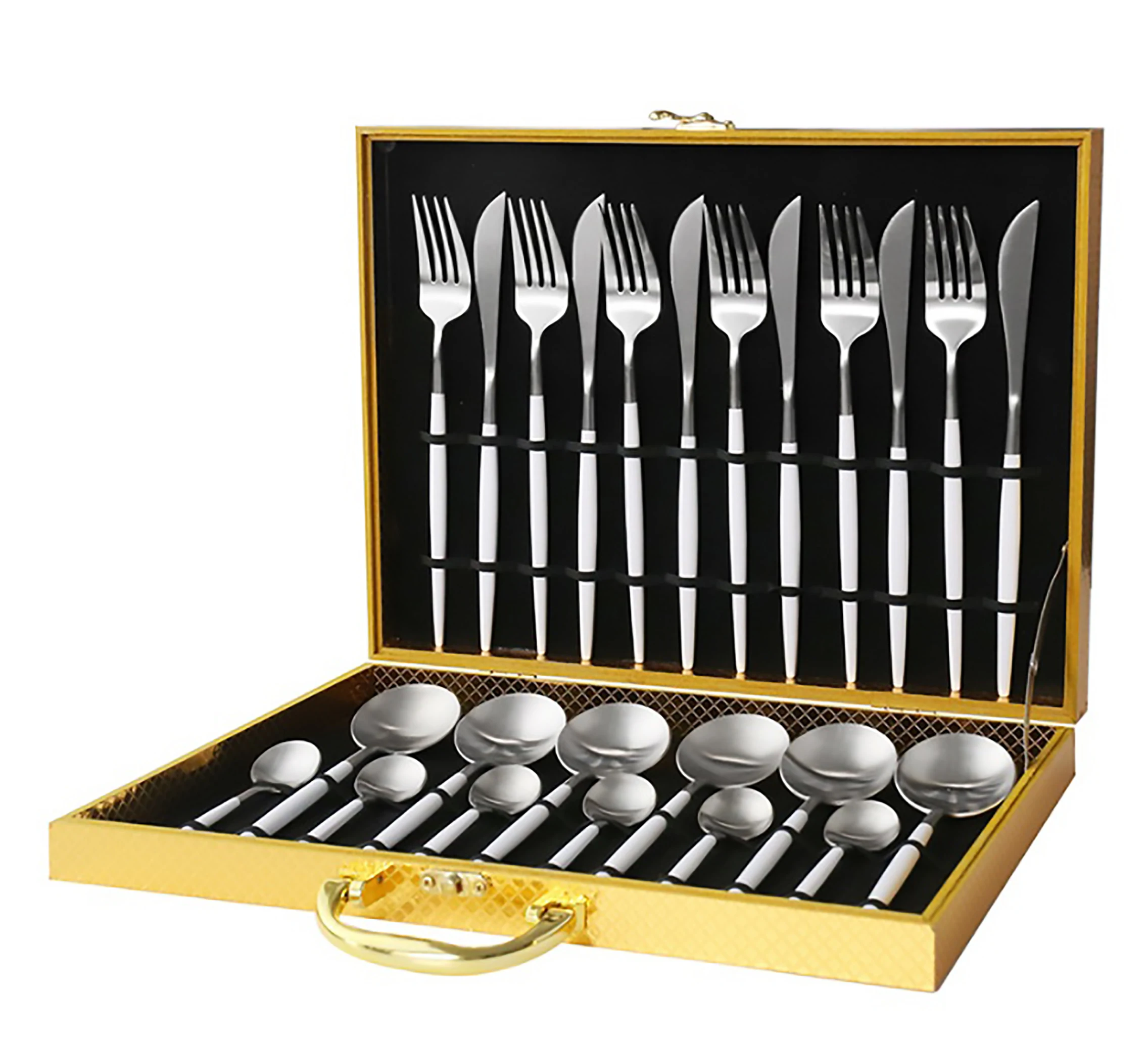 24 piece wooden box flatware set stainless steel 18/0 Carrying case cutlery set