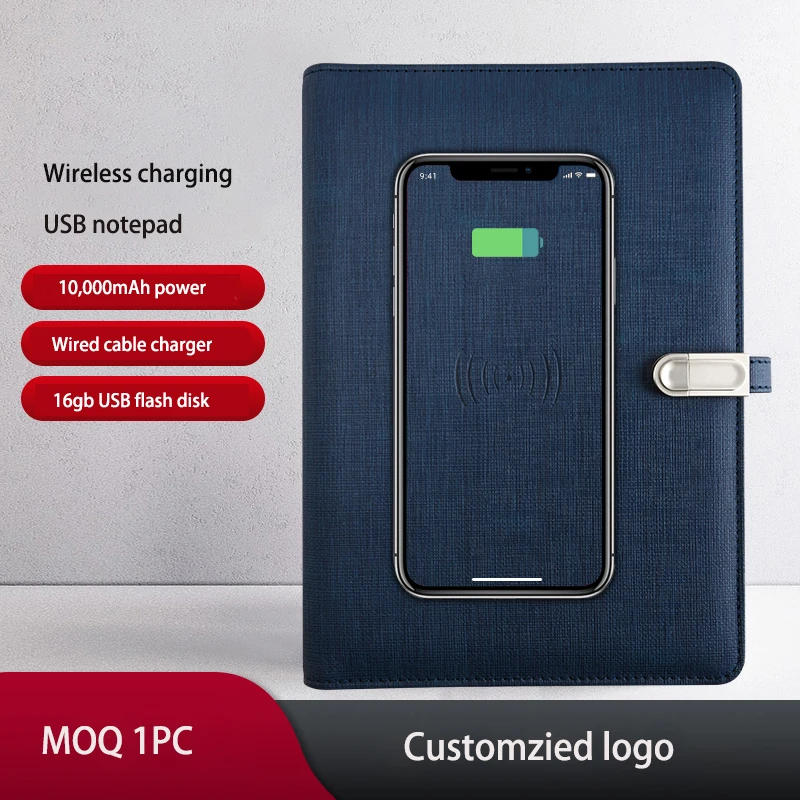 Multi colors binder Factory brand a5 diary notebook with power bank and usb flash drive loose leaf notebook with cable charger