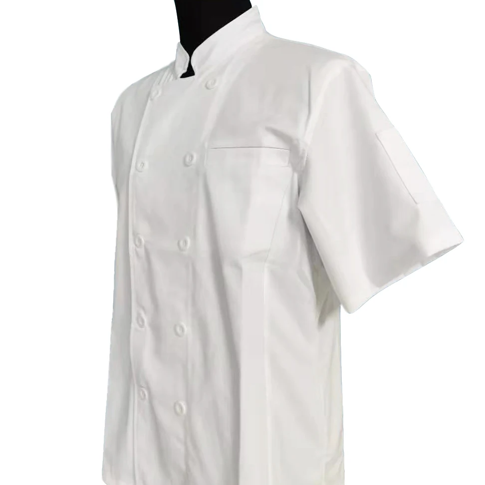 white polyester cotton blend Mens Chef Coat with Mesh Side Panels (62346072702)