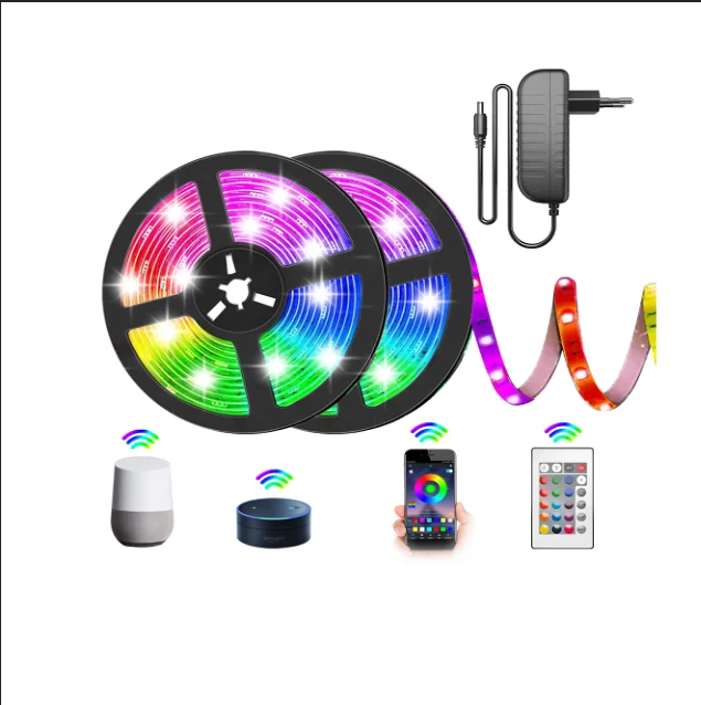 5M 5050 Smart LED Strip Led lights RGB Flexible Lamp Tape Ribbon Diode Tape With Phone WIFI APP DC 12V Adapter