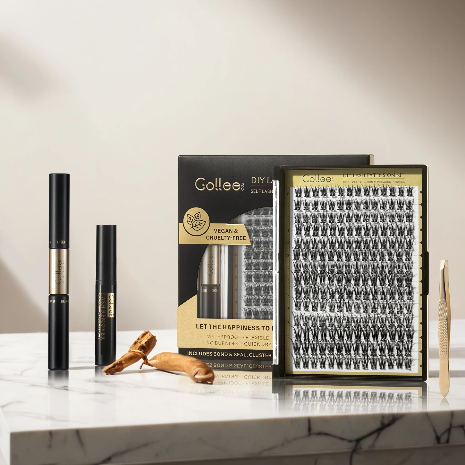 Gollee Individual Lashes Spikes Clusters Lash Kit for Beginners Diy Segment Strip Eyelash Lash Cluster Extension Glue Kit
