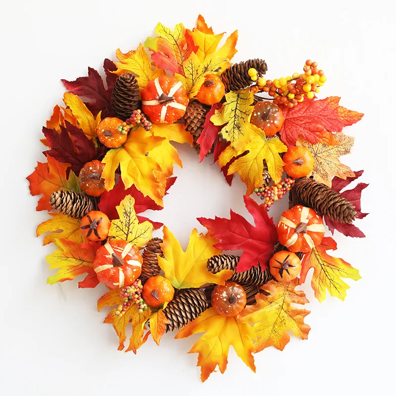 Halloween decor Autumn style pumpkin maple leaf berry wreaths