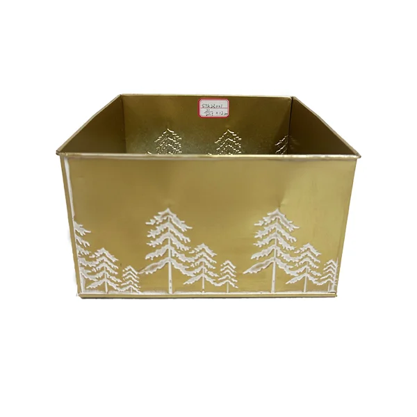 Yellow Square Christmas Metal Bucket Galvanised Planter for Gift Chocolates and Garden Planting