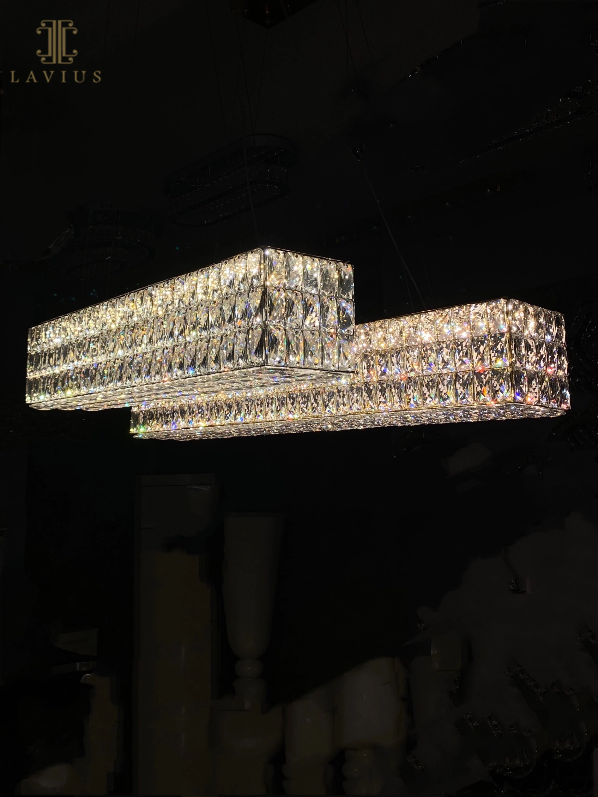 Factory Price Contemporary Lamp Luxury Villa Hotel Decorative Dining Room Pendant Light Ceiling Crystal Rectangle Chandelier