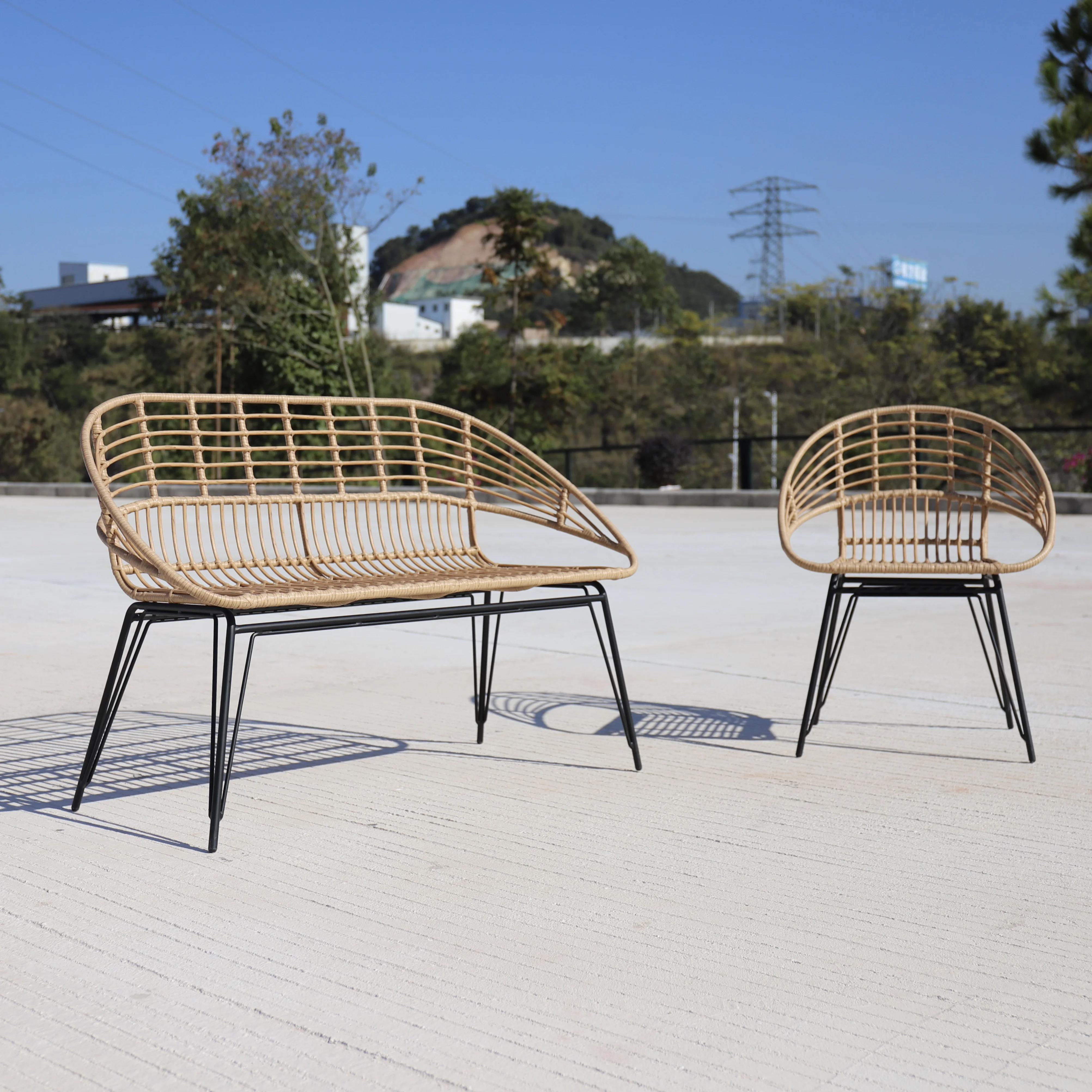 Wholesale Outdoor Furniture Garden Nordic Double Arm Chairs Rattan Wicker For Sale