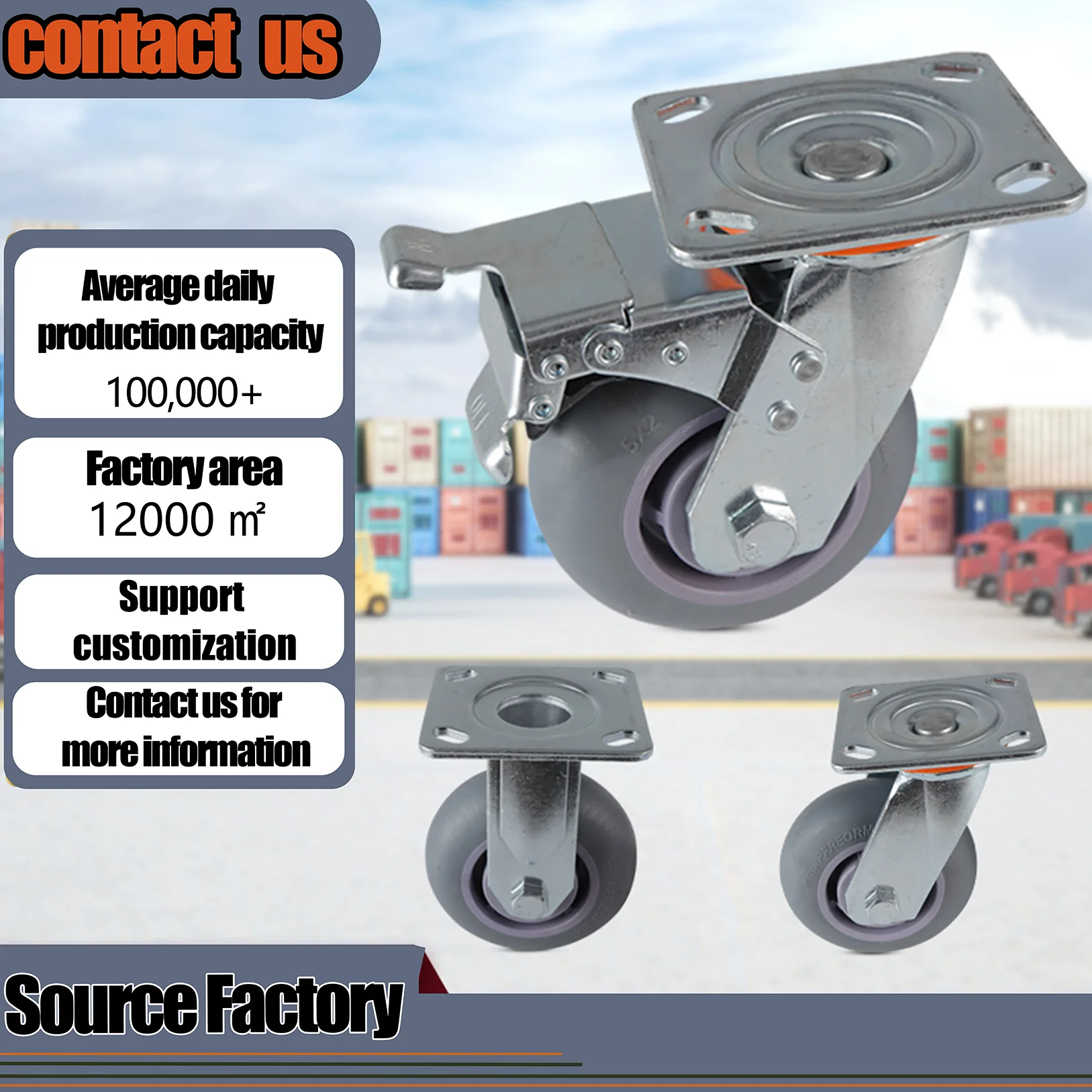 Industrial Accessories 360 Degree Rotation Low Noise Furniture Wheel Trolley Caster Heavy Duty Grey TPR Casters 4 5 6 8 Inch
