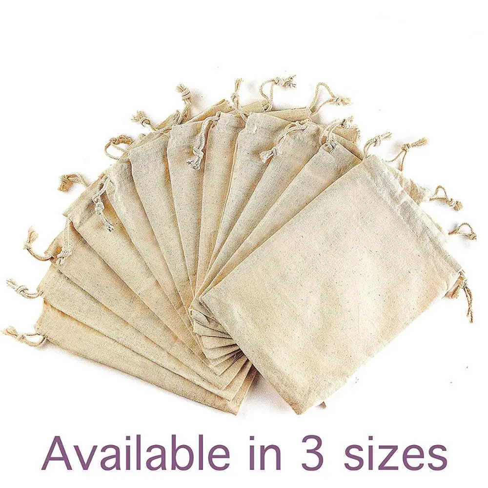 
Cotton Muslin Bag Reusable Produce Coffee Bean Drawstring Bag Food Storage Free Sample 