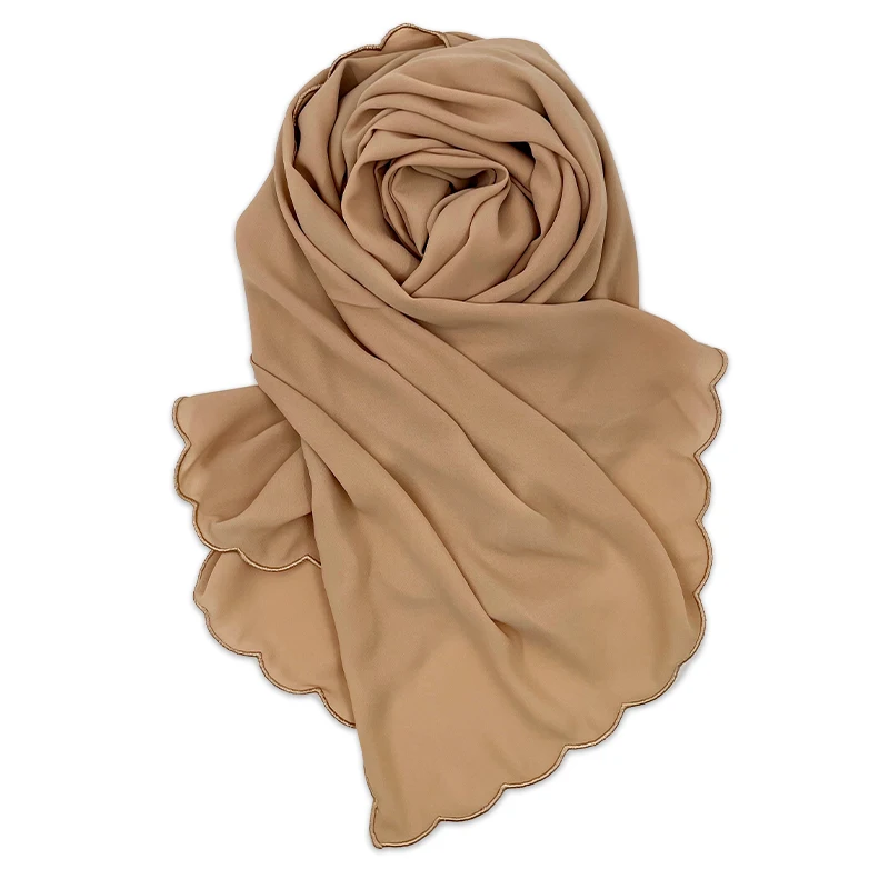 70*180 customize sulam bawal embroidery edge scallop tudung Malaysia chiffon hijab shawls scarves