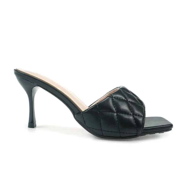 New fashion Ladies High Heels Sandals sexy Square Toe Thin Heel Female Slides Slippers Summer Mule Shoes for women