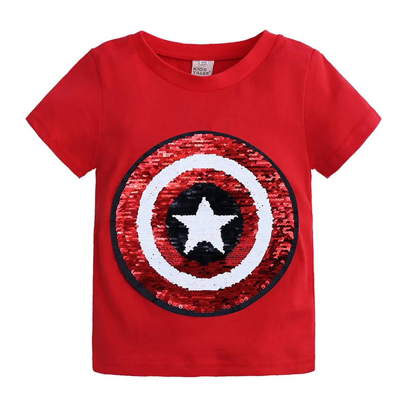 
RTS Stylish custom kids cotton tee 2 patterns Fancy Flip reversible sequin shirts shiny reflective boys shirts 