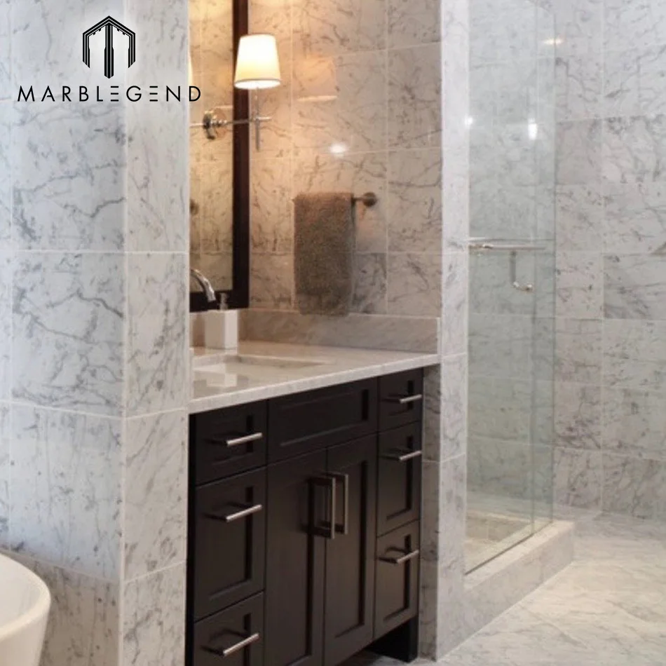 luxury villa decor marble slab wall white carrara marble tiles floor