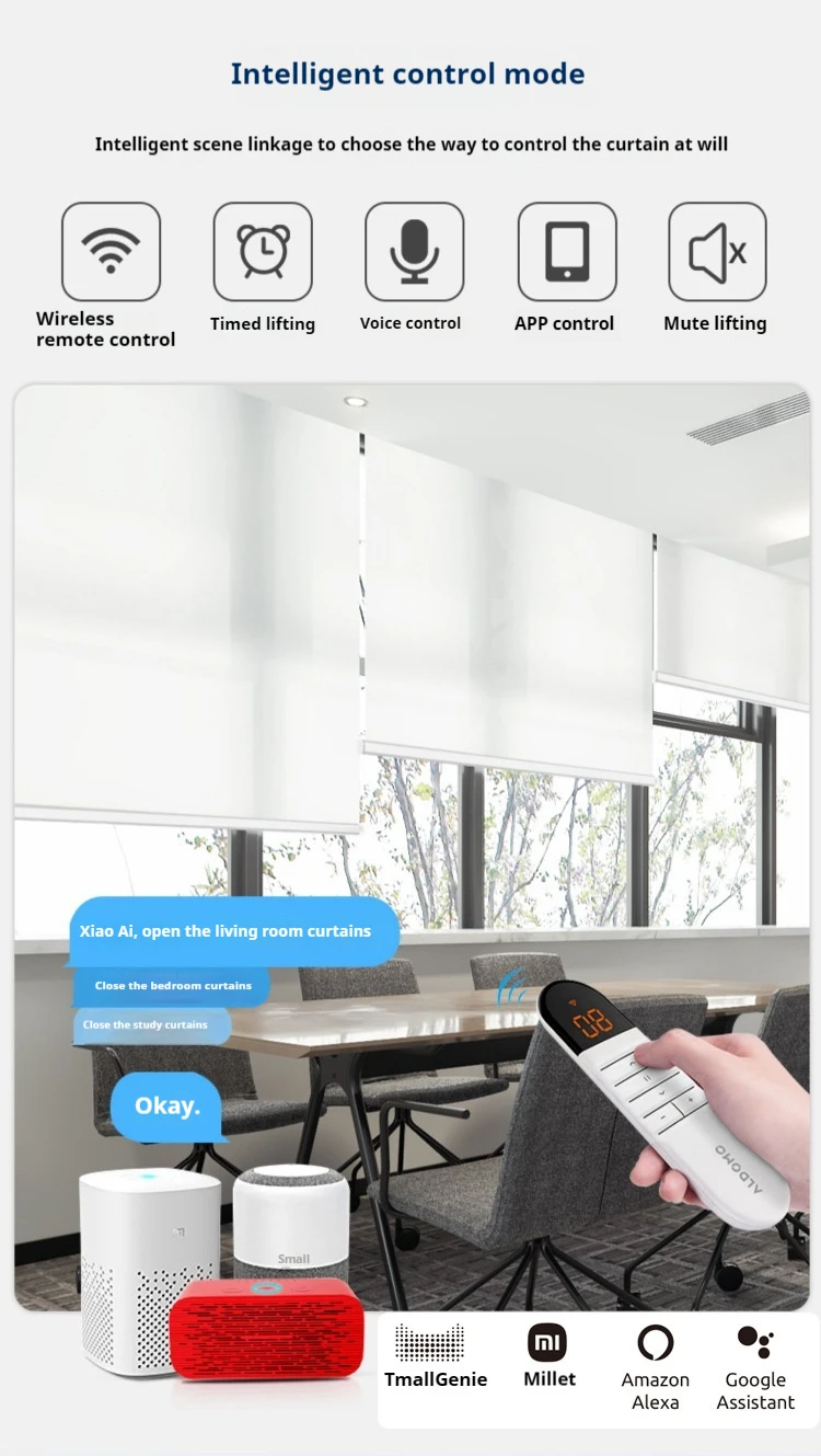 Wholesale White Automatic Remote Roller Blinds Electric Tubular Motor Control Curtains with Blackout Feature for Home Shades