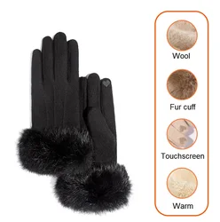 AGRADECIDO Custom Logo Winter Gloves Luxurious Women  Fur Wool Gloves