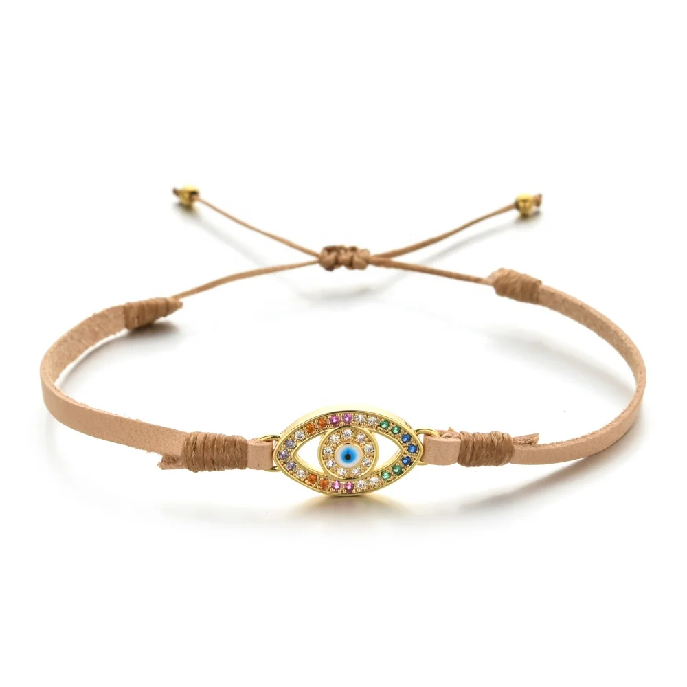 Luxury Gold Plated Charm Bracelets CZ Crystal Evil Eyes Bracelet Enamel Turkish Lucky Eye Beads Bracelet for Women