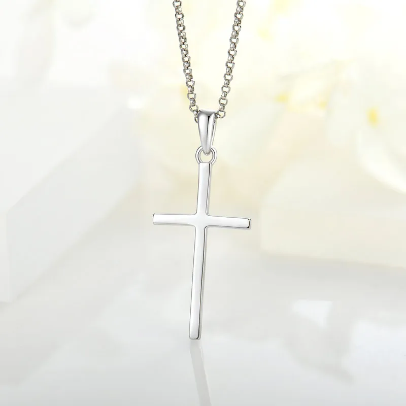 Wholesale America Hiphop Jewelry plain polished 925 sterling silver tiny cross pendant necklace